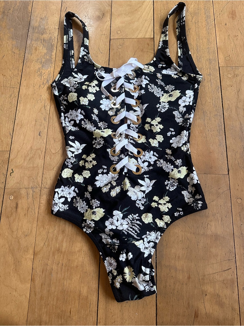 Black Floral Lace-Up women’s ' One-Piece Swimsuit